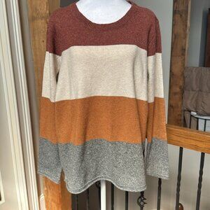 PINQUE brick red cream mustard gray colorblock crewneck sweater Stitch Fix